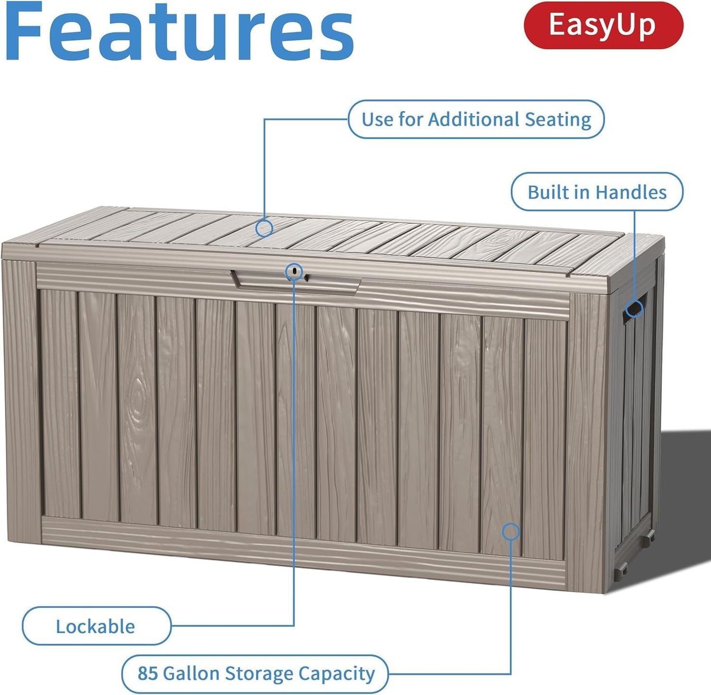EasyUp 33 Gallon Resin Deck Box Waterproof, UV Resistant Outdoor Storage Box for Delivery, Porch, Patio and Garden, Stripe Black