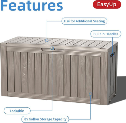 EasyUp 33 Gallon Resin Deck Box Waterproof, UV Resistant Outdoor Storage Box for Delivery, Porch, Patio and Garden, Stripe Black