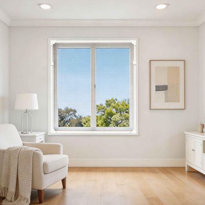 Magnetic Window Screen DIY Adjustable Window Mesh Screen Replacement Window Net Fits up to 32"x 23" White Frames with Fiberglass Mesh