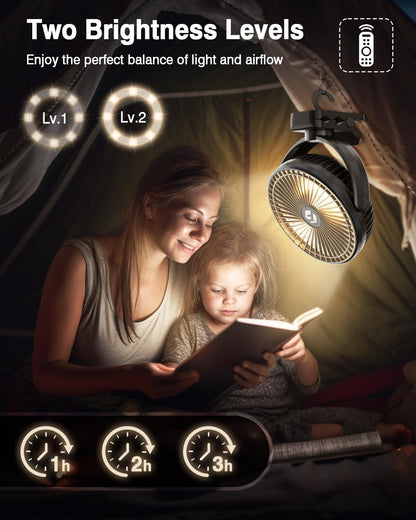 FRIZCOL 20000mAh 8 Inch Portable Clip On Fan,Battery Operated Golf Cart Fan with Lights, USB Fans Small Desk Fans Personal Quiet Fans for Office Stroller Bedroom and Camping