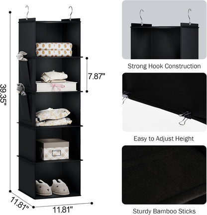 YOUDENOVA Hanging Closet Organizer, 4-Shelf Closet Hanging Storage Shelves, Grey