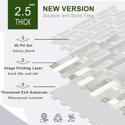 STICKGOO Peel and Stick Backsplash - 10 Sheets of 12”×12” - 3D Self Adhesive Peel and Stick Tile Backsplash for Kitchen & Bathroom