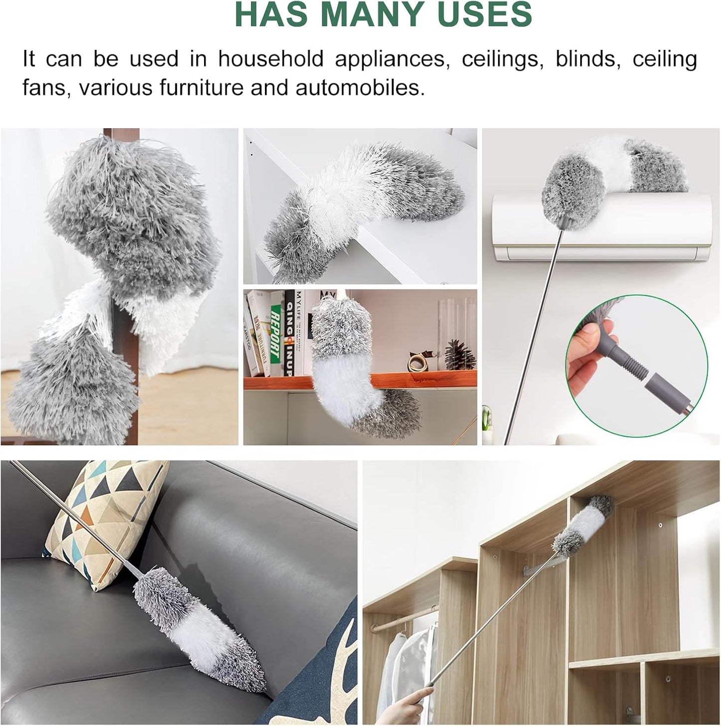 SetSail Extra-Long Dusters with Extension Pole 100-inch for Cleaning, Bendable Microfiber Head Washable Ceiling Fan Duster for High Ceilings, Furniture