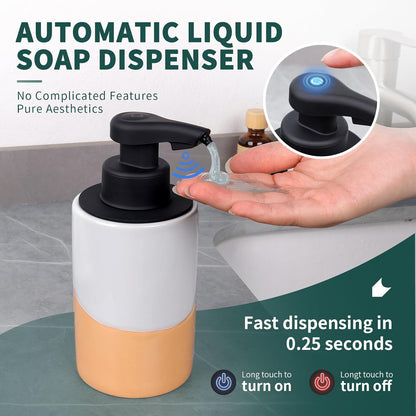BosilunLife Automatic Soap Dispenser Ceramic Hand Free Soap Dispenser with Waterproof Pump Rechargeable Smart Electric Lotion Soap Dispenser Touchless (White-Green, Foam Pump)