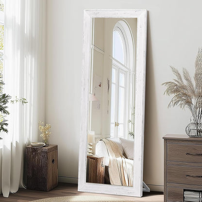 Solid Wood Full Length Mirror - 65"x22" Arched Floor Mirror, Free Standing & Wall Mounted - Elegant Design for Bedroom, Dressing Room, Hallway, Brown
