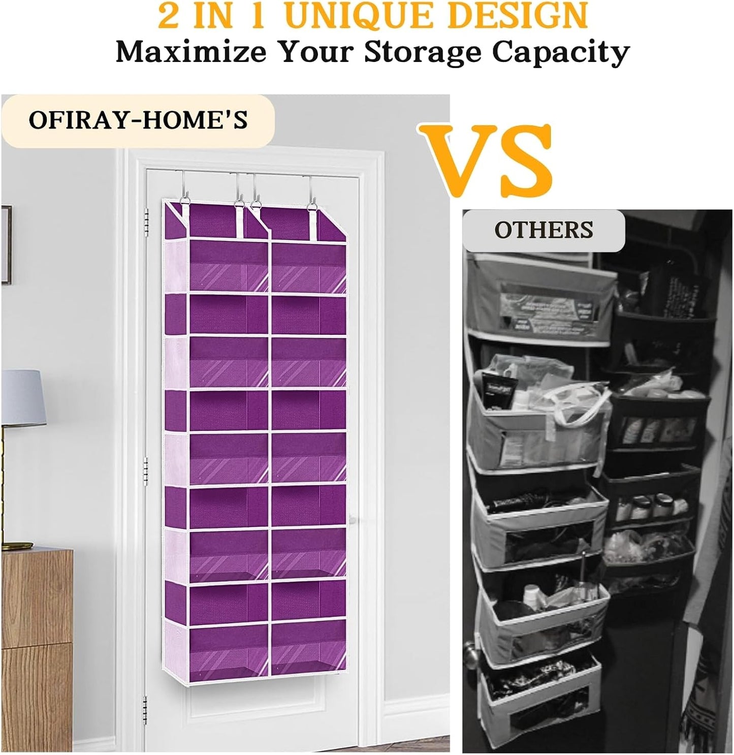 Over The Door Organizer, 5-Tier Extra Large Behind Door Storage with 10 Big Front & 10 Mesh Pockets, 80lb Capacity, Hanging Storage Organizer with Clear Window Kids Toys, Shoes, Diapers, Light Grey