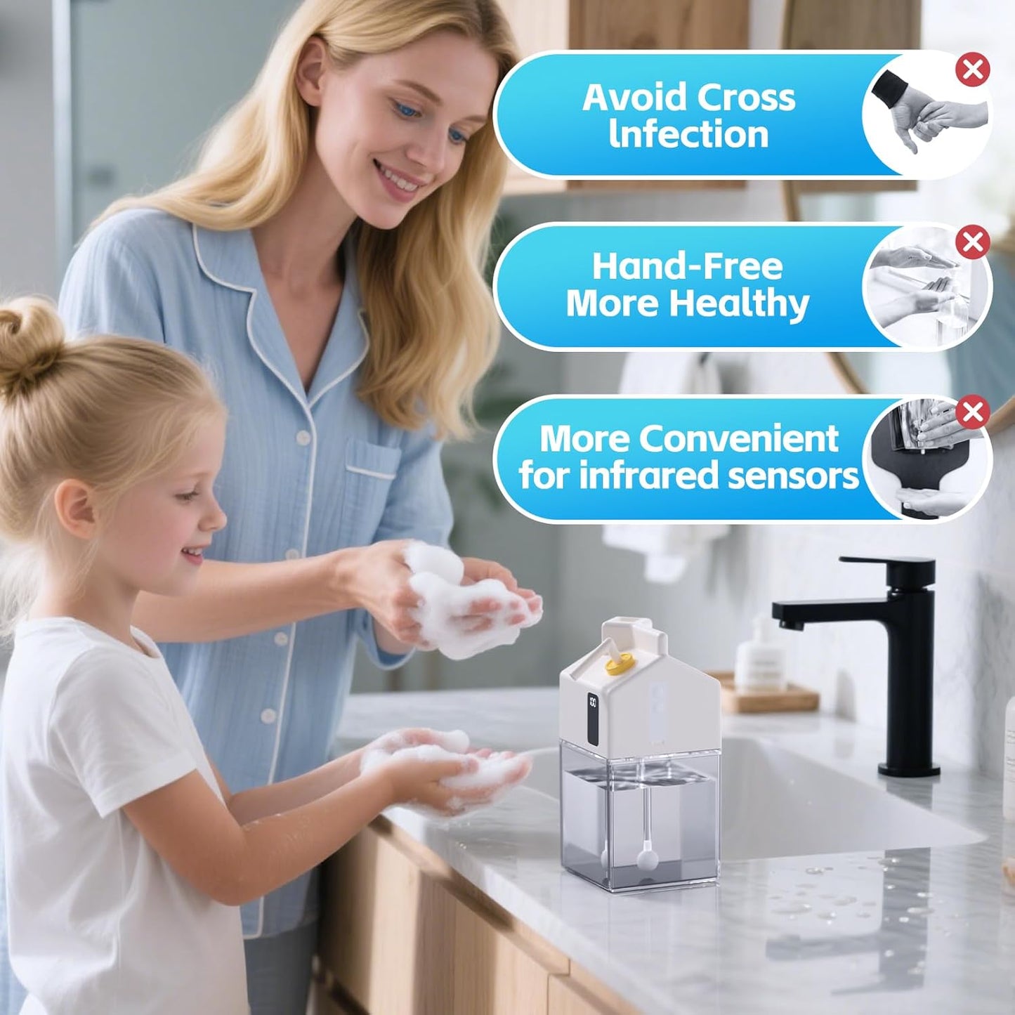 Automatic Foaming Soap Dispenser Touchless, USB Rechargeable Smart Hand Dish Soap Dispenser for Bathroom Kitchen Sink, Hands-Free, 3-Level Adjustable, 13.5oz/400mL