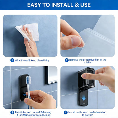 2-Pack Wall-Mounted Single Slot Toothbrush Holder with Cover, Shower & Travel Toothbrush Storage Organizer for Bathroom