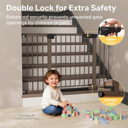 Cumbor 29.7-48" Baby Gate for Stairs, Mom's Choice Awards Winner-Dog Gate for Doorways, Auto Close Safety Pet Gate for Dogs Indoor, Easy Install Pressure Mounted Child Gate with Walk Thru Door, Brown