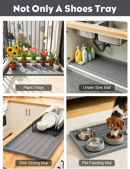 Kalolary Extra Large Boot Tray for Entryway, Silicone Shoe Trays Mat for Indoor Outdoor Use Non-Slip Shoe Mat Tray for Muddy & Wet Shoes Waterproof Shoe Rug for Front Door Patio Porch Room (30“x16“)