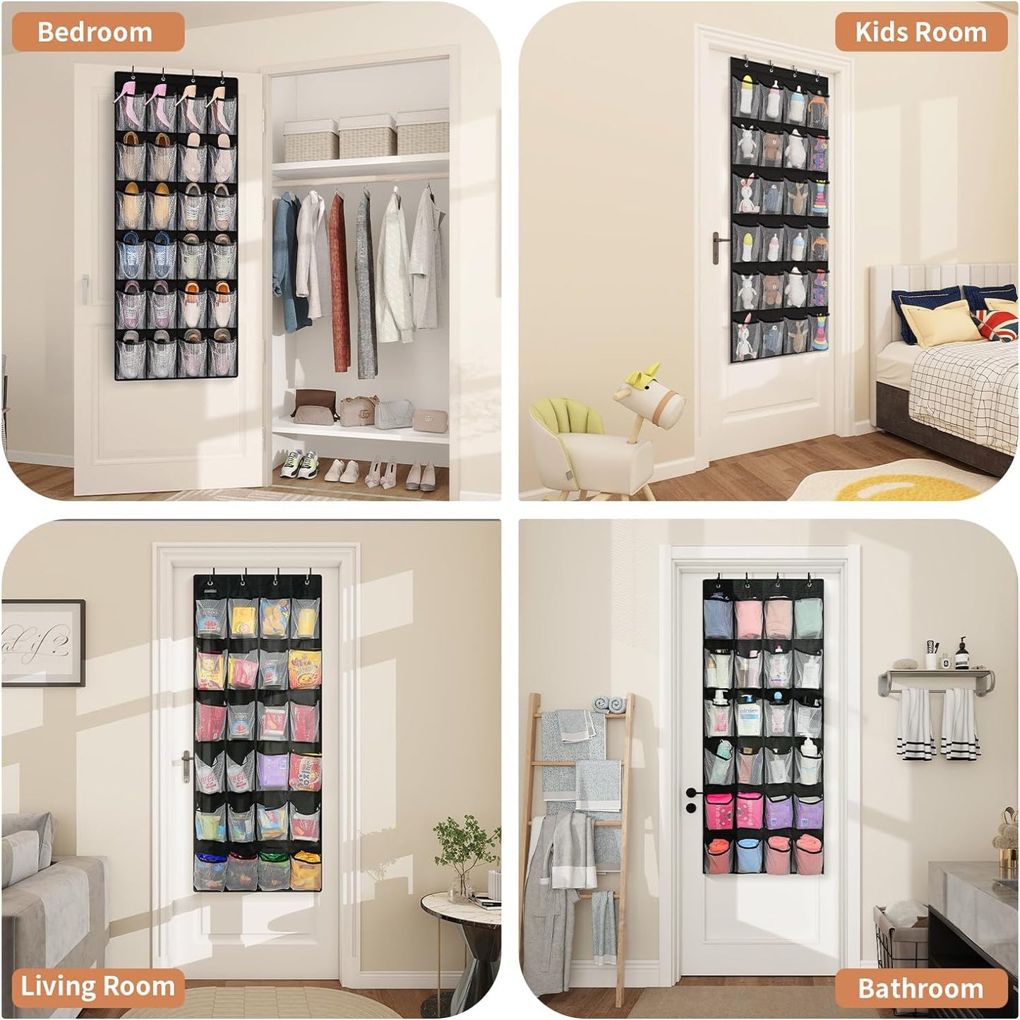 FENTEC 40 Large Pockets Over The Door Shoe Organizer, Mesh Hanging Shoe Organizer Shoe Rack for Closet Mesh Closet Shoe Holder, Over Door Organizer, Shoe Organizer for Wall, Grey, 1 Pack