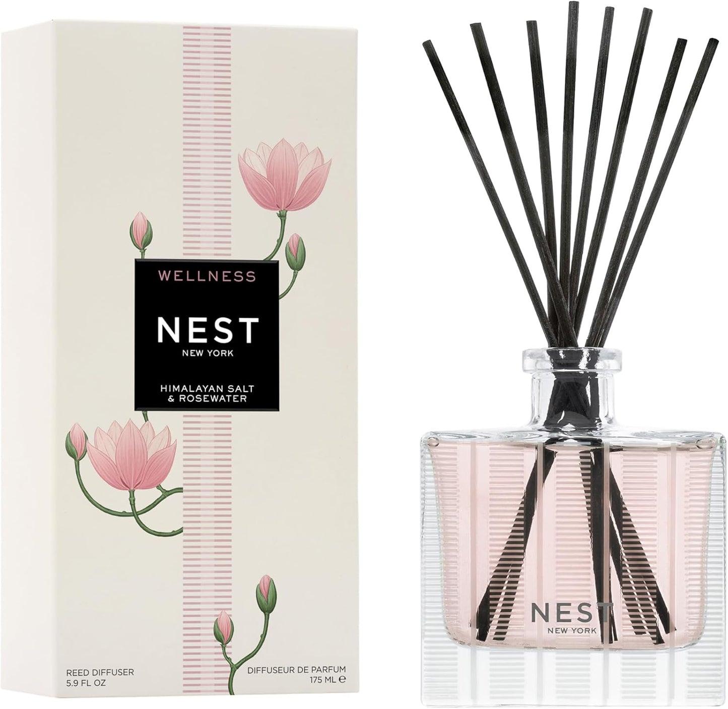NEST New York Reed Diffuser, Wild Mint & Eucalyptus - 5.9 fl oz - Fragrance for Up to 90 Days - Reusable, Refillable Glass Holder - Includes 8 All-Natural Reed Sticks - Flame Free
