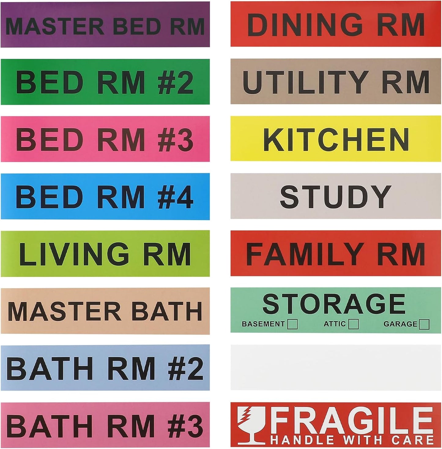 Home Moving Labels for Boxes, 480pcs 4.5"x1" 30 Sheets Removable Strong Adhesive Packing Stickers Fragile & Blank Labels,Pre-Printed Color-Coded Labels for Bedroom Bathroom Home Moving Supplies