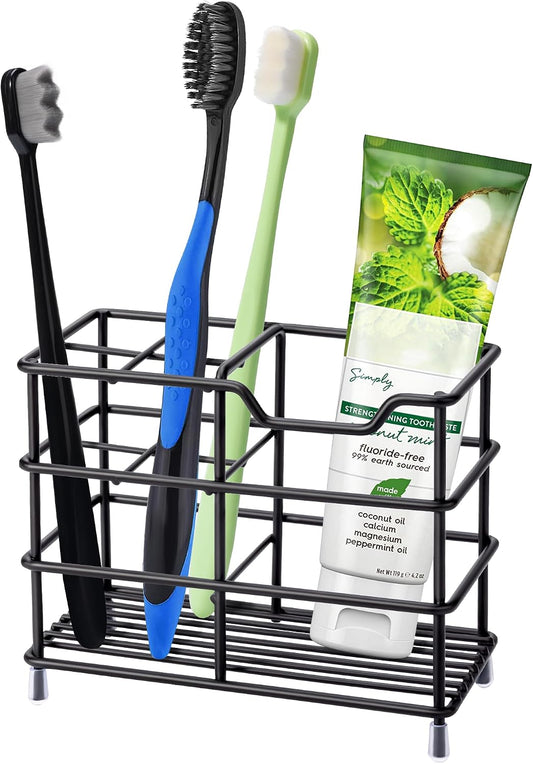 Urbanstrive 304 Stainless Steel Bathroom Toothbrush Holder Toothpaste Holder Stand Bathroom Accessories Organizer (Black, Small)