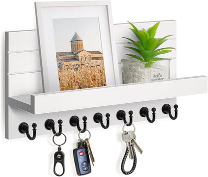HONJIN Key Holder for Wall: Easy Installation Mail Organizer Wall Mount Hanging Key Rack for Kitchen and Entryway Decor with 5 Sturdy Key Hooks (White)