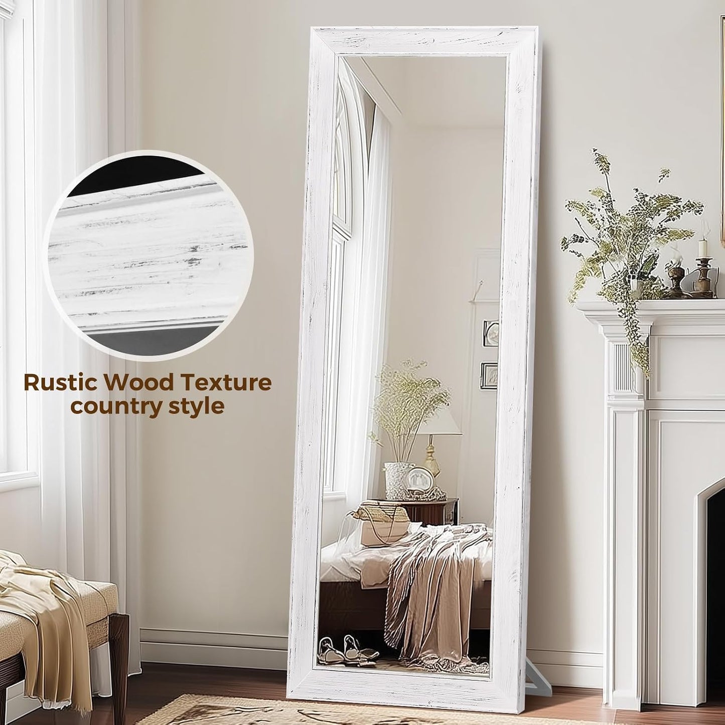 Solid Wood Full Length Mirror - 65"x22" Arched Floor Mirror, Free Standing & Wall Mounted - Elegant Design for Bedroom, Dressing Room, Hallway, Brown