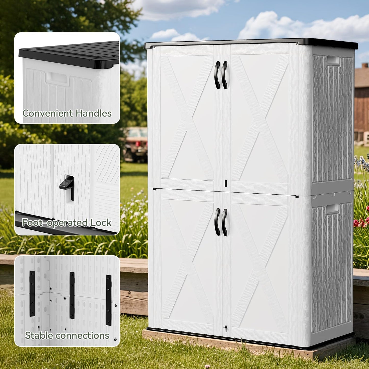 Patiowell 26 Cu.ft Outdoor Storage Cabinet with Lockable Door, Waterproof Horizontal Storage Shed for Tools and Patio Furniture, All-Weather Resin Shed Easy Assemble for Pool or Backyards, Brown