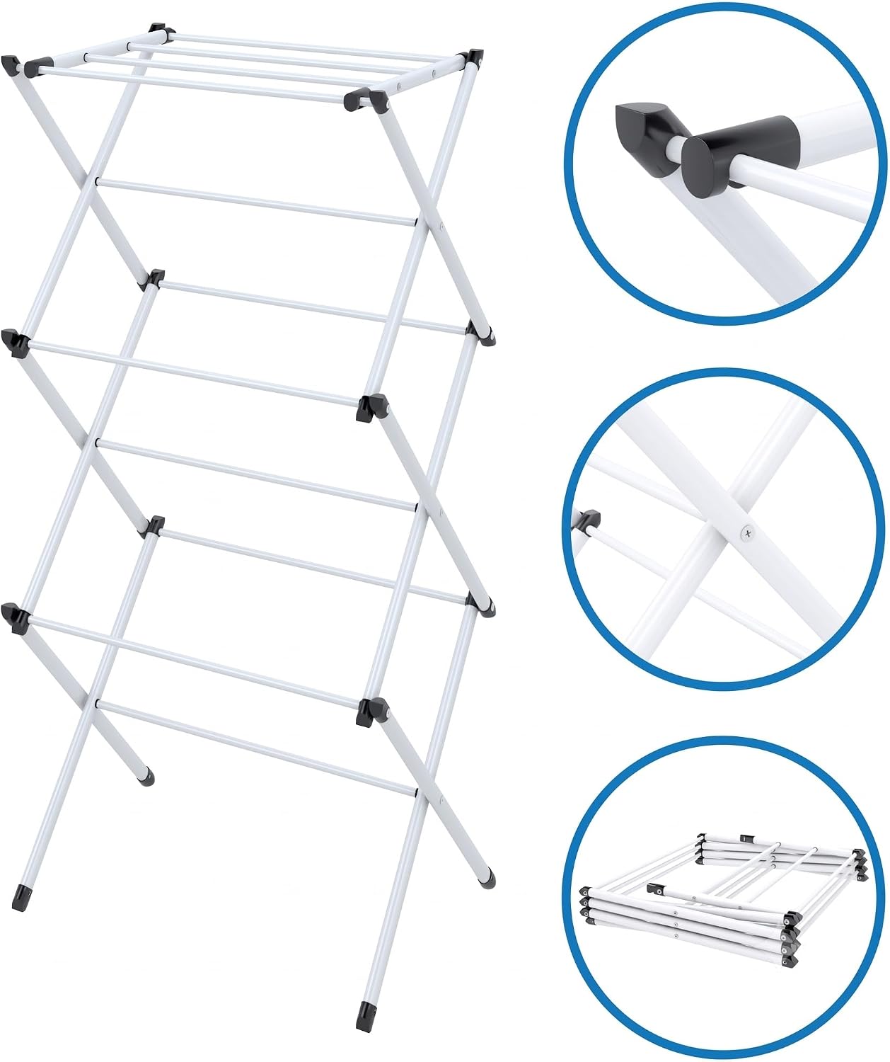 Honey-Can-Do Heavy-Duty Gullwing Clothes Drying Rack, 50 lb, White | Gullwing rack adds 46 ft of drying space with dedicated shoe bars. Sturdy metal, 50 lb capacity, folds flat.