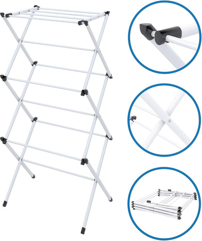 Honey-Can-Do Heavy-Duty Gullwing Clothes Drying Rack, 50 lb, White | Gullwing rack adds 46 ft of drying space with dedicated shoe bars. Sturdy metal, 50 lb capacity, folds flat.