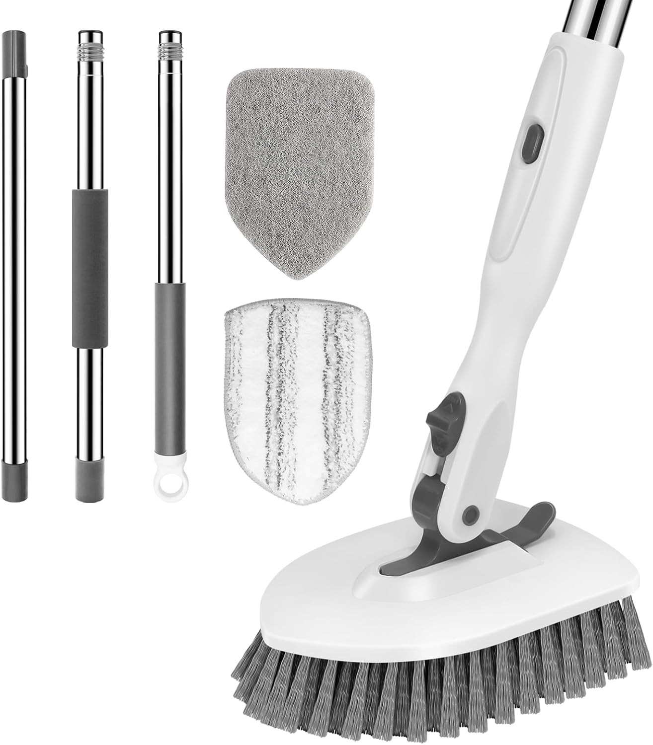 SetSail Tile Tub Scrubber Brush 3-in-1 Shower Scrubber with 52-inch Adjustable Long Handle Shower Cleaner Brush and 3 Detachable Replacement Brush Heads for Cleaning Bathroom Kitchen Walls Tub Tile