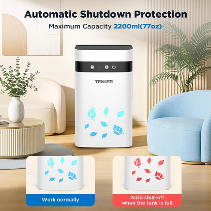 TENKER Dehumidifier for Home, 77oz Water Tank (1000 sq.ft) Dehumidifiers, Quiet Dehumidifier with Auto Shut Off, Sleep Mode, 7-Color LED Light for Closet Bedroom Bathroom RV, White
