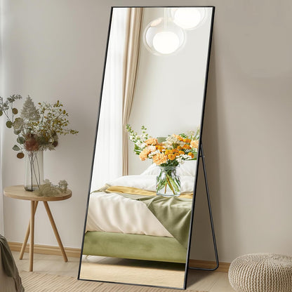 Arched Mirror Full Length, Upgraded 16"x59" Body Wall Mirrors with Shatter-Proof Glass, Floor Standing, Hanging or Leaning, Tall Arch Mirror with Stand Aluminum Alloy Frame for Bedroom, Black