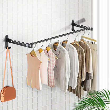 Clothes Drying Rack Wall Mounted Drying Racks for Laundry Room Organization and Storage Clothes Rack，Aluminum Dryer Rack with Two Drying Rods for Hanging Wet and Dry Clothes