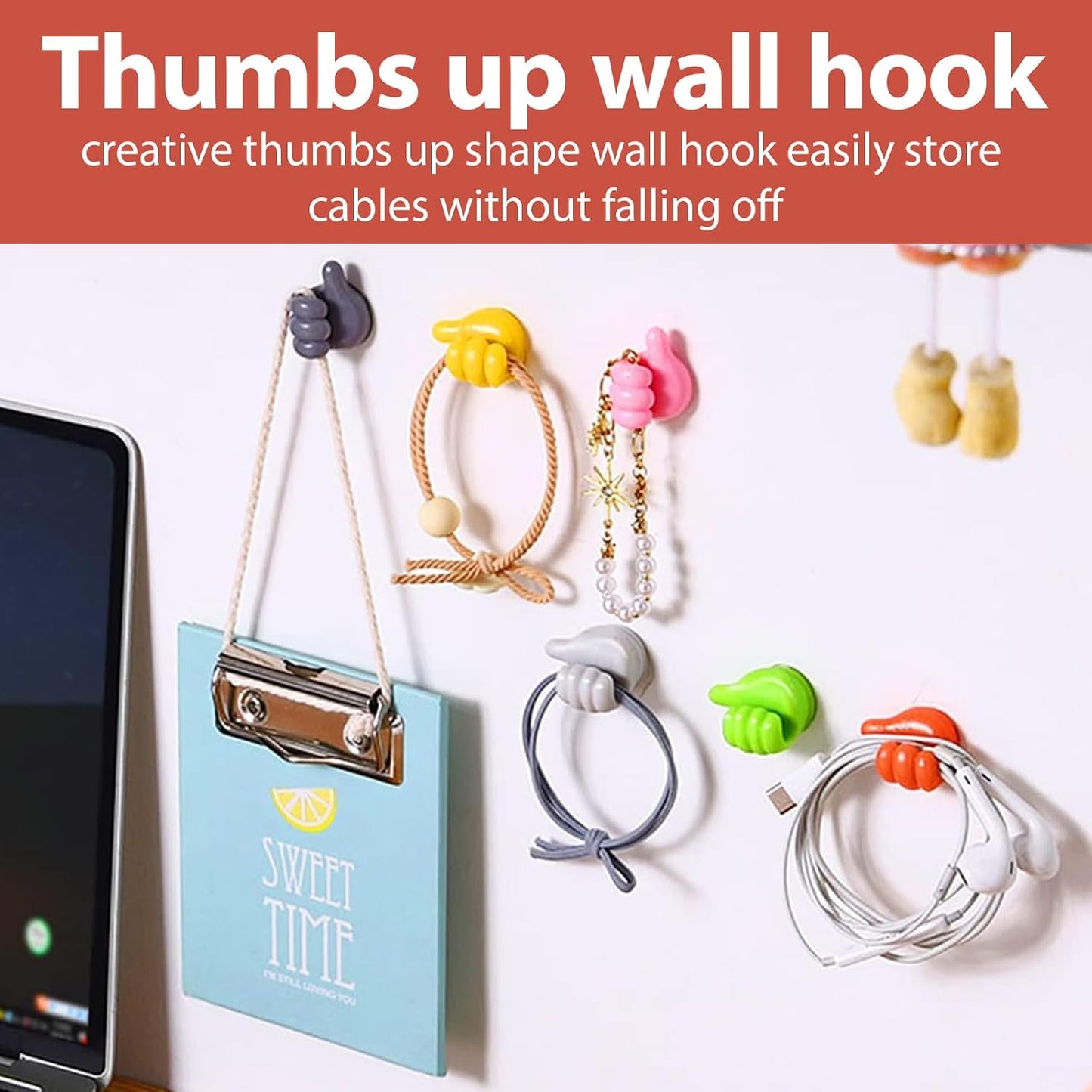 36Pcs Creative Thumbs Up Wall Hooks,Self Adhesive Thumb Cable Organizer Clips,Cute & Fun Cord Cable Clips,Applicable to Kitchen,Bathroom, Bedroom, Office and Other scenarios