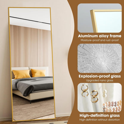 59"x16" Arched Full Length Mirror, Full Body Mirror with Leaning or Standing, Floor Standing Aluminum Frame for Bedroom, Livingroom, Cloakroom, Black