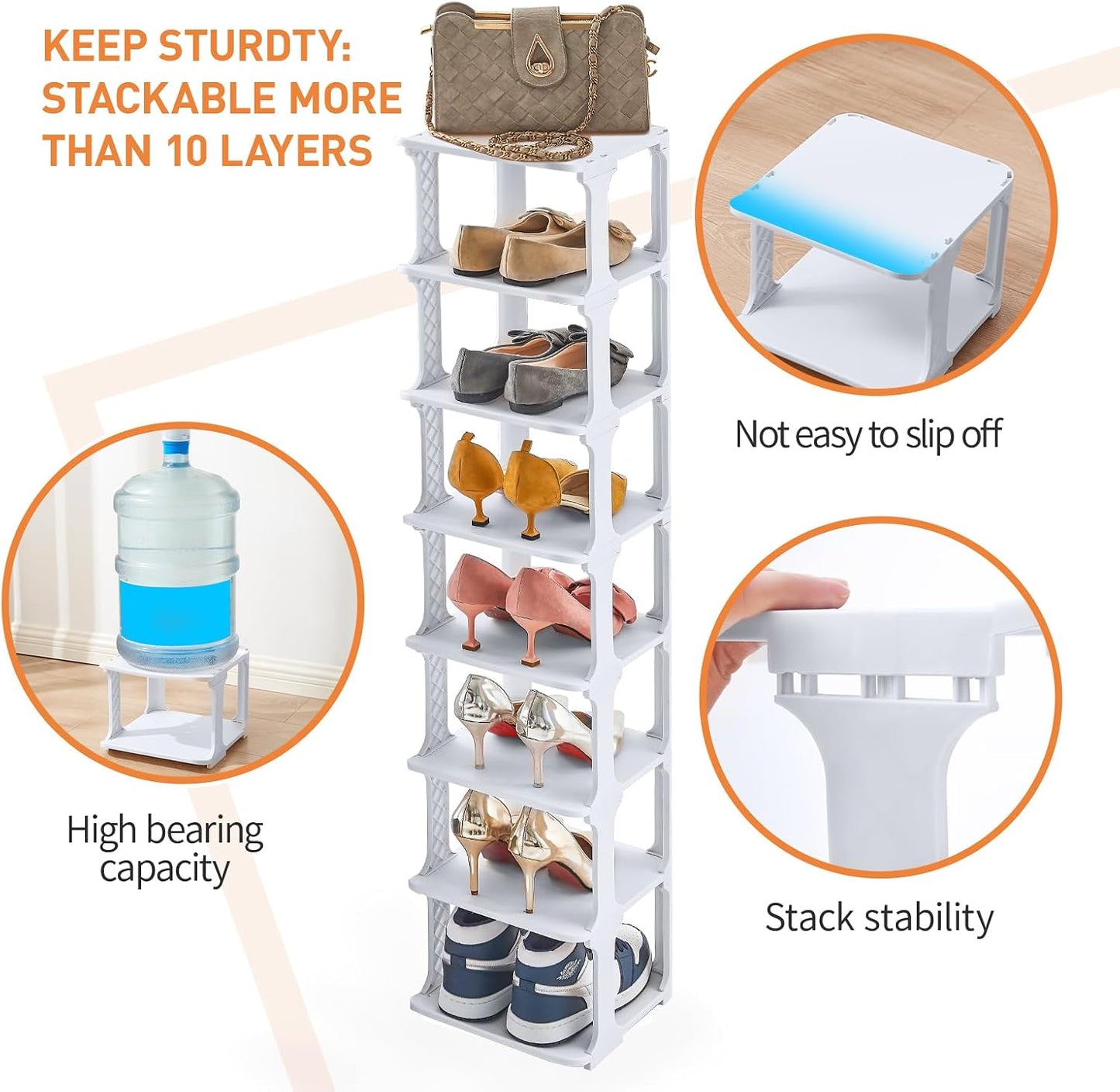 5 Tiers Vertical Shoe Rack, Narrow Free Standing Shoe Storage Organizer for Entryway and Small Closet, Stackable Shoe Holder Shelf Stability DIY, Black