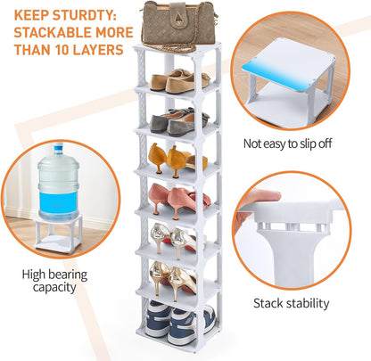 5 Tiers Vertical Shoe Rack, Narrow Free Standing Shoe Storage Organizer for Entryway and Small Closet, Stackable Shoe Holder Shelf Stability DIY, Black