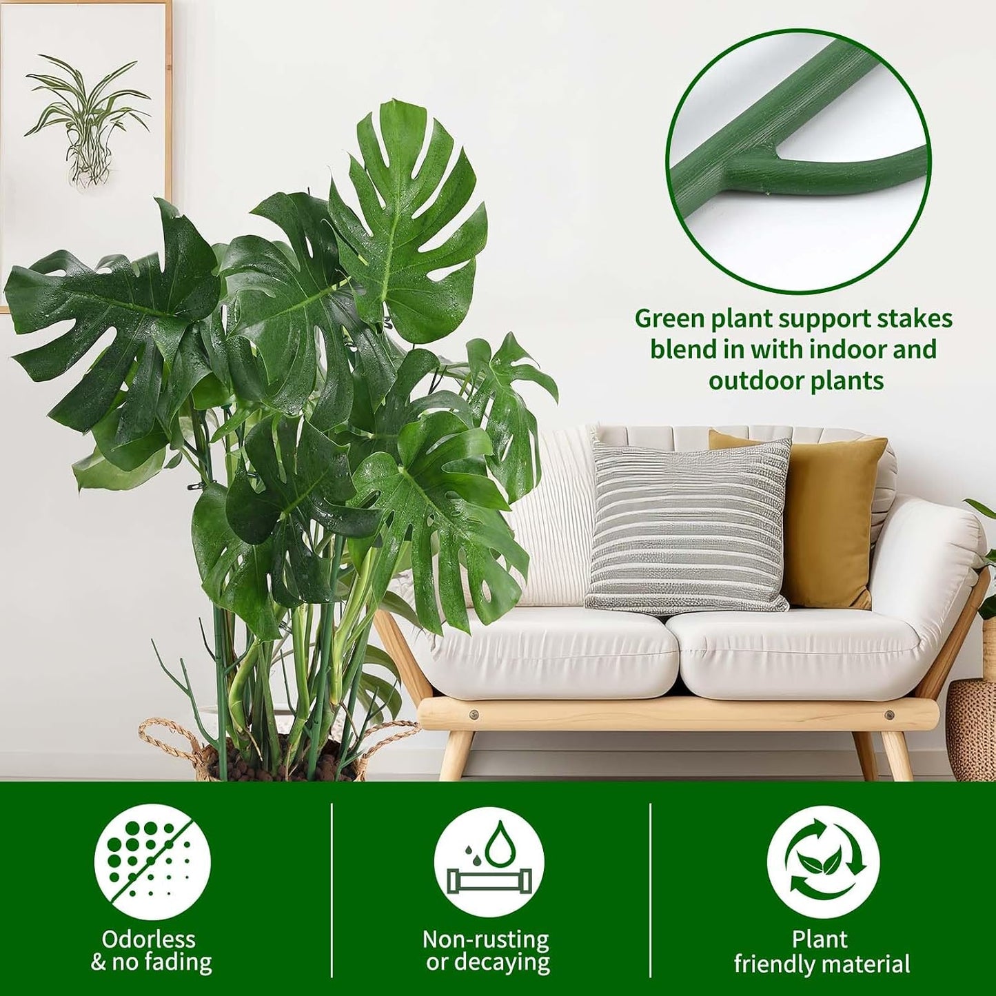Yhtpouqe 12 Pack Plant Support Stakes, Plant Stakes for Indoor and Outdoor Plants. 39.37inch Plant Sticks with Extension Poles, Plant Clips, Plant Ties for Potted Monstera Plants, Climbing Plants