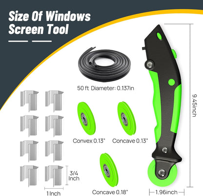 King&Charles Window Screen Door Repair/Replacement Kit, Includes Black Screen Mesh 48"x118"+ Versatile Screen Roller Tool+50Ft Spline+8Clips, Insect Screen, Pet Proof Window Mesh Kit