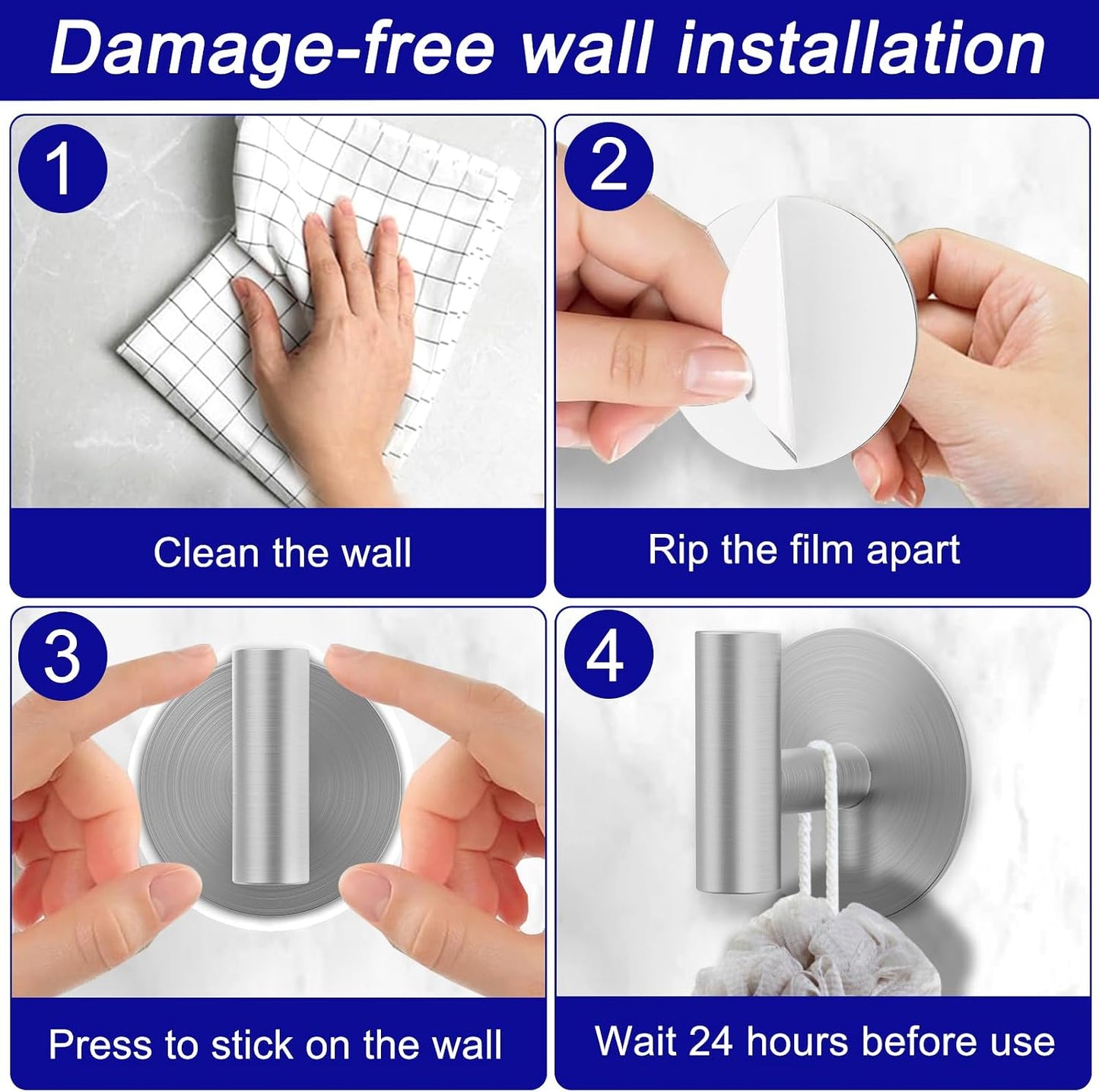 Bntuk Wall Towel Hooks, Adhesive Hooks for Coat Waterproof Shower Hooks, Sticky Hanger Hook for Hanging Coat, Clothes, Robe, Towel Hooks for Bathroom Glass Window - 2 Pack, Black