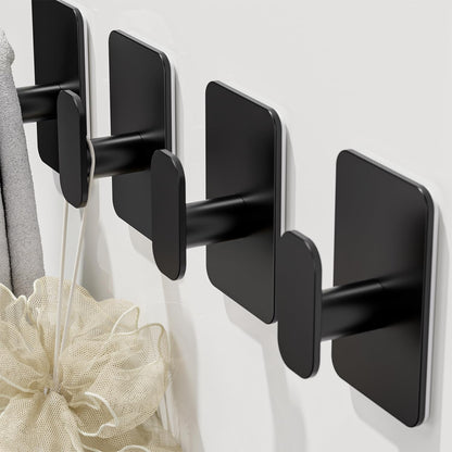 Heavy Duty Adhesive Hooks - 26lb Max, Sticky Wall Hooks Waterproof Stainless Steel for Hanging Towel, Coat, Robe, Towel Hooks Stick on Bathroom, Kitchen, Shower, Door (Black, 4 Pack)