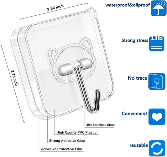 Elegana Heavy Duty Self Adhesive Hooks 24 Pack,33lb Max,304 Stainless Steel Wall Hooks Transparent,Waterproof Sticky Hangers for Keys,Bathroom, Shower, Outdoor, Kitchen,Door,Home Improvement,Utility