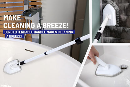 Moku Home Shower Scrubber 3 in 1 Extendable Long Handle 58" Cleaning Brush | Non-Scratch Bathroom Scrubber for Tub, Tile, Shower, Kitchen, Toilet, Sink, Wall & Floor; Telescopic Shower Cleaning Brush