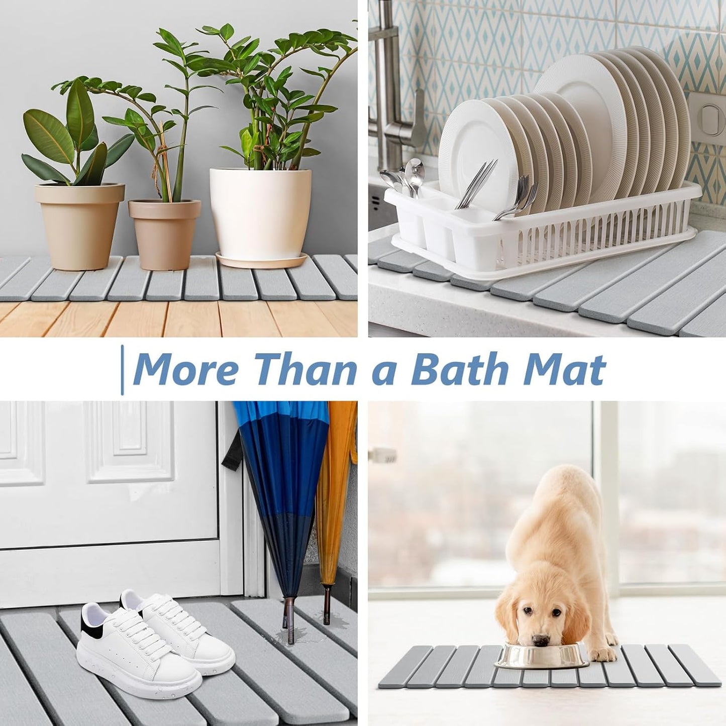 AWW Foldable Stone Bath Mat, Quick Dry Diatomaceous Earth Bath Mat with Non-Slip Mat, Super Absorbent, Easy to Clean, Compact for Small Bathrooms, 23.6 x 15.5, Grey