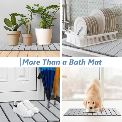 AWW Foldable Stone Bath Mat, Quick Dry Diatomaceous Earth Bath Mat with Non-Slip Mat, Super Absorbent, Easy to Clean, Compact for Small Bathrooms, 23.6 x 15.5, Grey