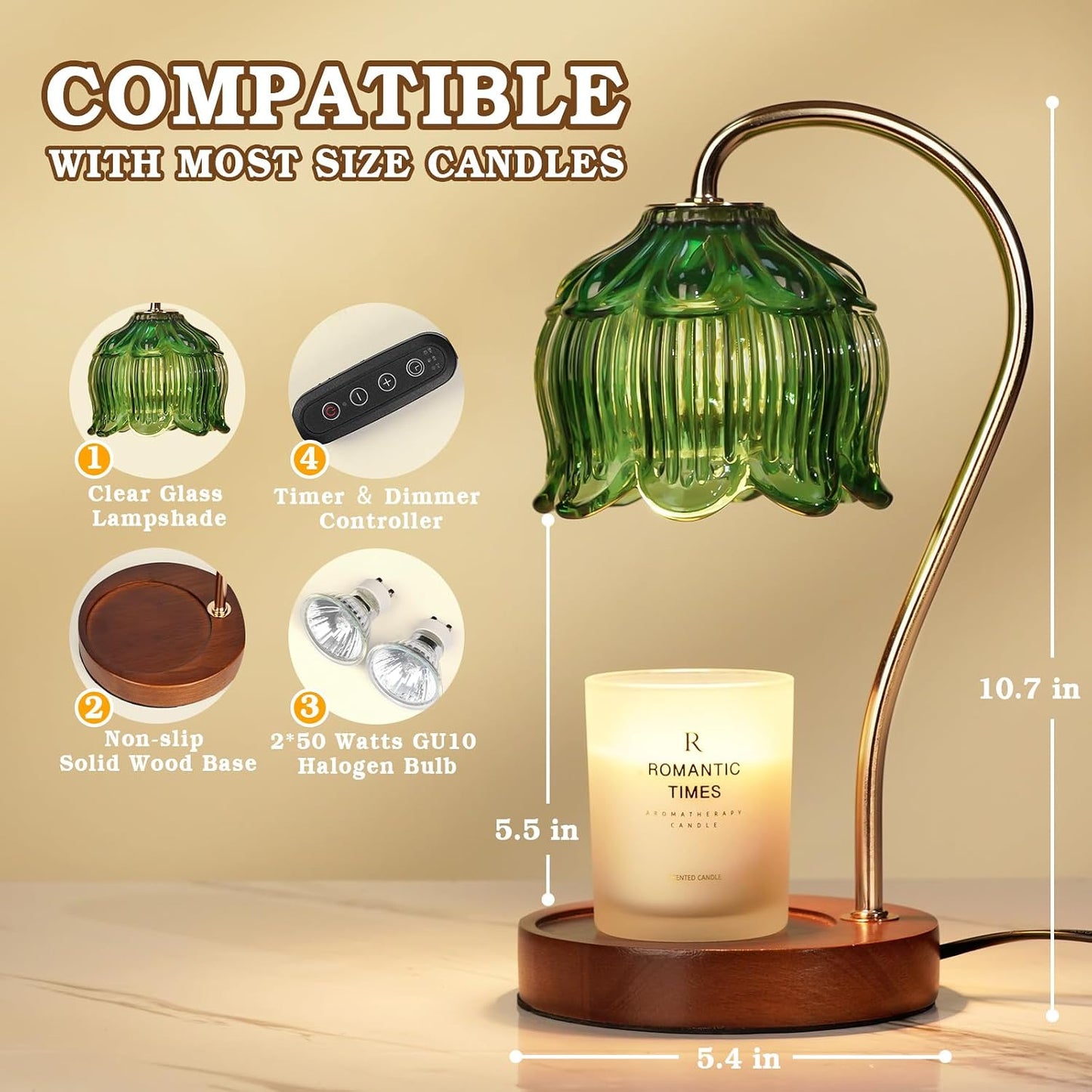 Funistree Flower Candle Warmer Lamp with Timer, Dimmable Candle Lamp Warmer, Christmas Birthday Gifts for Women Mom Her, Housewarming Home Decor, Lotus Wax Warmer for Yankee Candles - Lily Amber