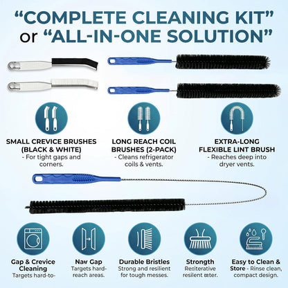 Dryer Vent Cleaner Kit 5PCS, Flexible Cleaning Brush Set with Long Pipe Brush and Drain Snake Tool for Dryer Lint, Sink Shower Pipe, Refrigerator Coil, Home Vent Cleaning Tool