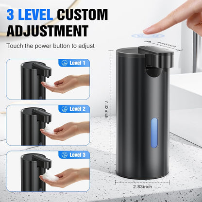 Fantictas Automatic Foaming Soap Dispenser Touchless, Stainless Steel 11.5 oz 3 Levels Adjustable Hand Soap Dispenser with Rechargeable Sensor Pump for Kitchen & Bathroom Liquid Soap