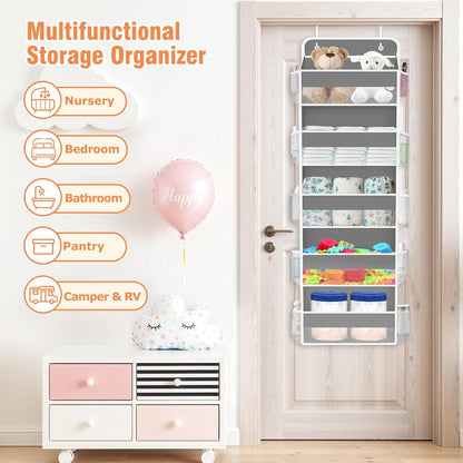 WISELIFE Over The Door Organizer Storage 4 Shelves Large Capacity Hanging Bedroom Storage Solution with 6 Side Pockets for Dorm Bathroom Pantry Nursery and Baby Essentials Holds up to 40 Lbs (Black)