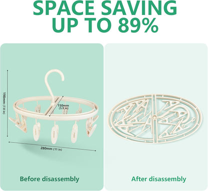 Plastic PP Drying Hanger, Anti-Rusty Drying Rack for Clothes, Socks, Lingeries, Delicates, Drying Hanger with 32 Clips for Baby Clothes, Towels