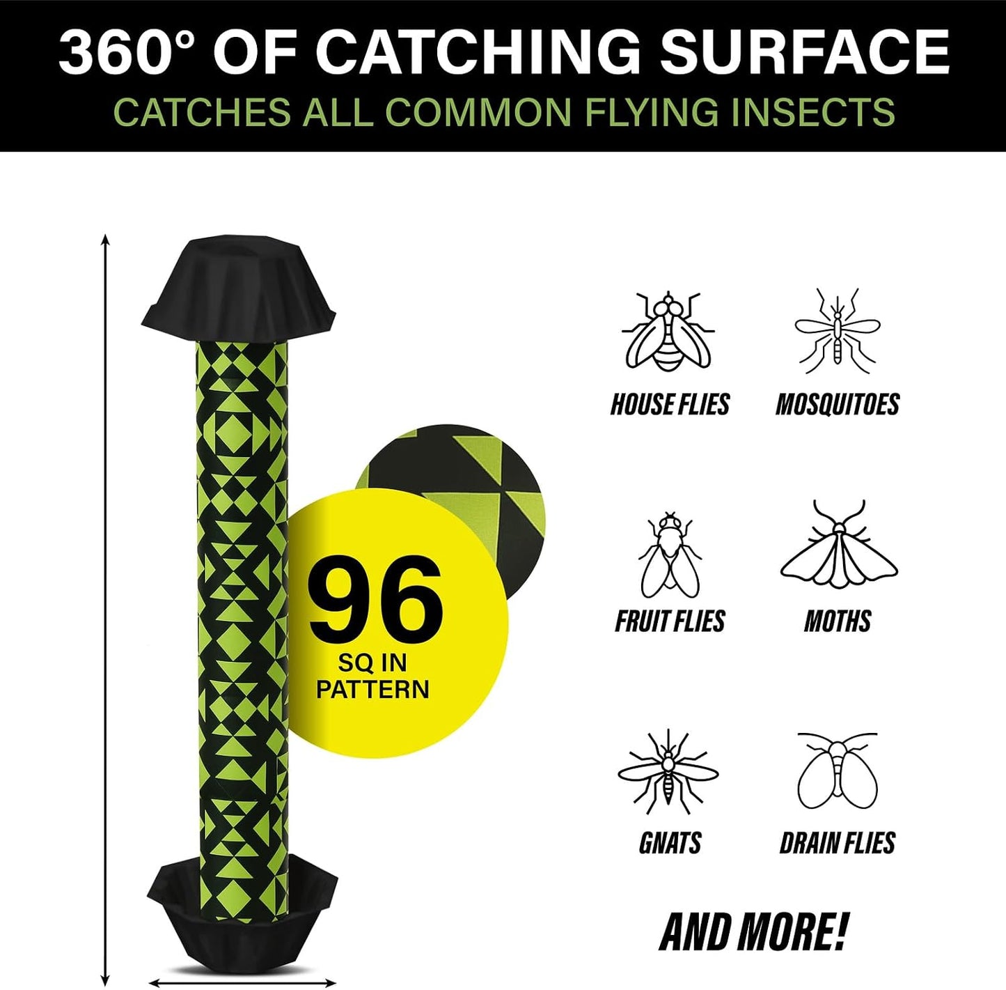 Catchmaster Fly Stick 4-Pack, Sticky Hanging Fly Traps Indoor & Outdoor | High-contrast design attracts and hides flies; Unscented; Captures flies, gnats & insects; Heavy duty glue; Hang or stand