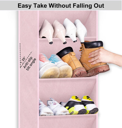 SLEEPING LAMB Over The Door Shoe Organizer for Closet with Large Deep Pockets, Narrow Shoe Rack for Door Hanging Boots Storage, Black