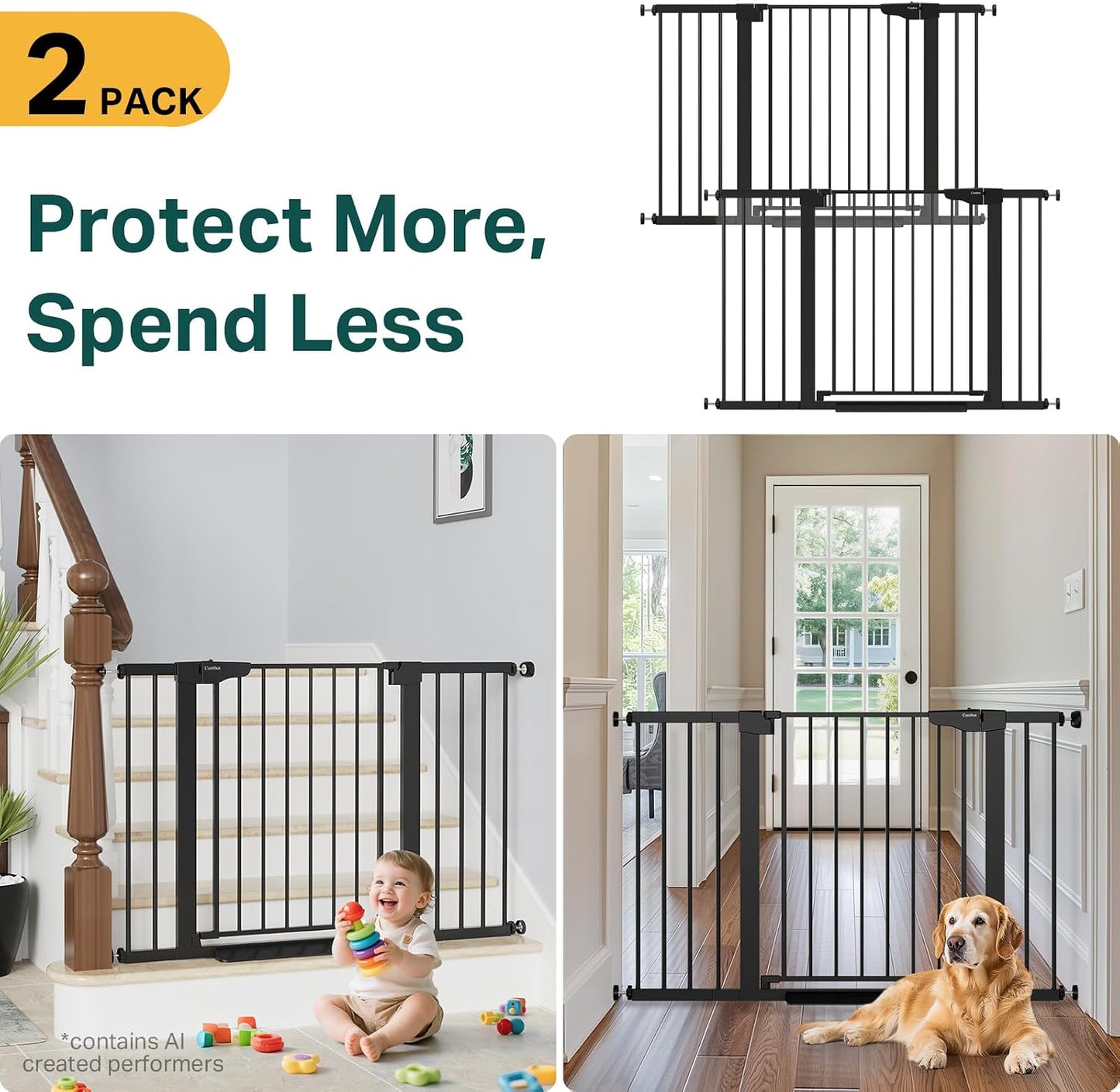 Cumbor 29.7-48" Baby Gate for Stairs, Mom's Choice Awards Winner-Dog Gate for Doorways, Auto Close Safety Pet Gate for Dogs Indoor, Easy Install Pressure Mounted Child Gate with Walk Thru Door, Brown