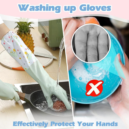 3 Pairs Dishwashing Cleaning Gloves, SHAIDOJIO Waterproof Reusable Kitchen Long Rubber Gloves, Non-Slip Latex-Free Household Gloves With Cotton Lined for Laundry Cleaning Working Gardening Cooking