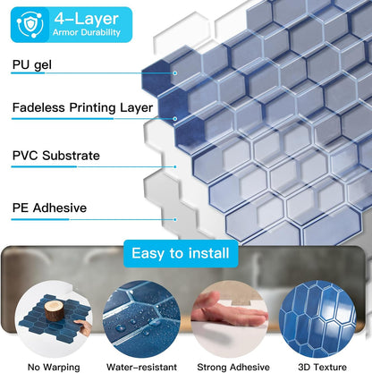 Art3d 10-Sheet Heavy-Duty Peel and Stick Backsplash, Self-Adhesive Vinyl Wall Tiles for Kitchen Countertop Bathroom, White