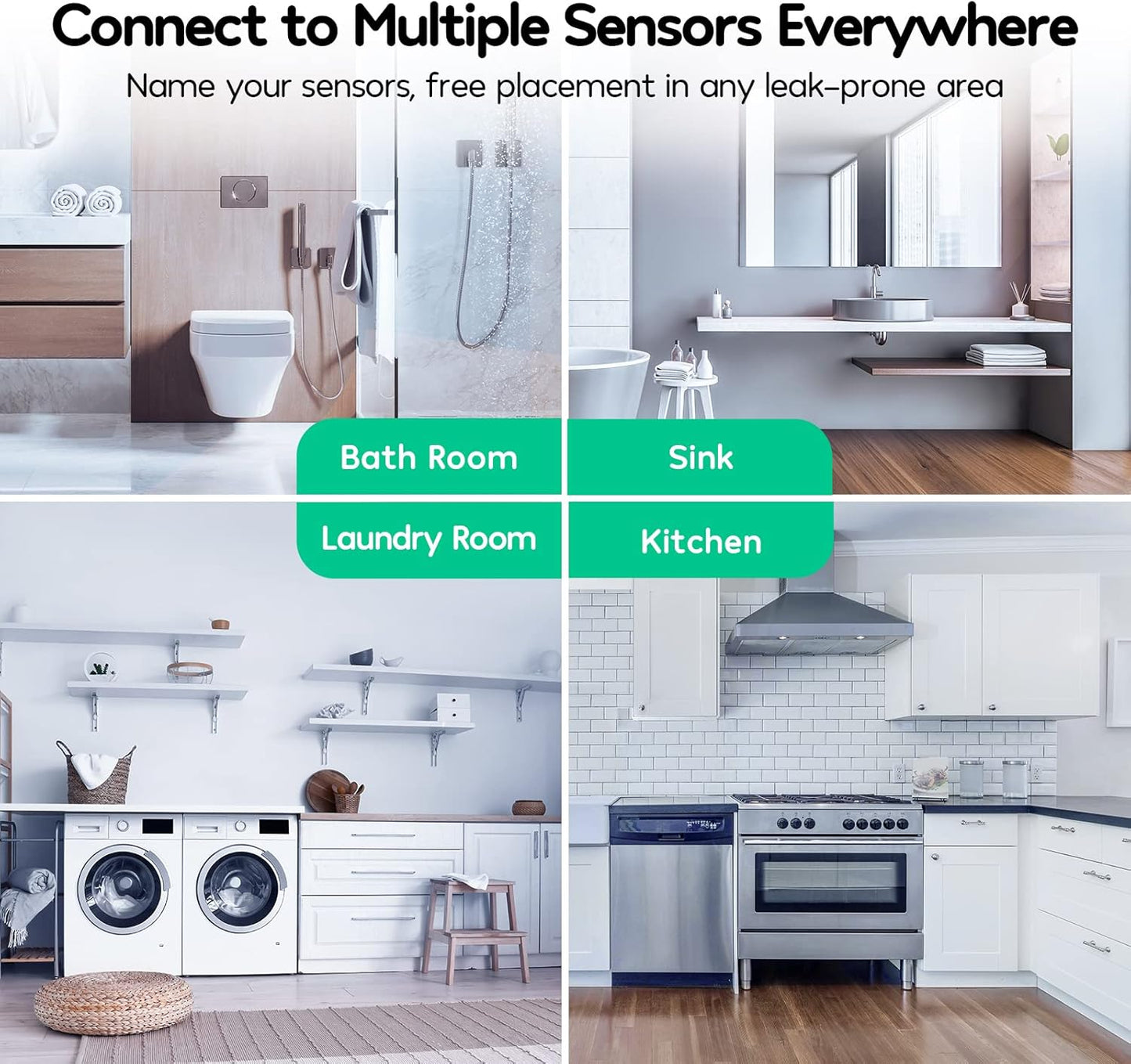 Winees WiFi Water Leak Detector for Home, 3 Pack Water Sensors with 100dB Adjustable Alarm, Leak Alert Email&SMS Notification, 200M Transmission for Basement, Bathroom, Laundry, IFTTT, 2.4G WiFi Only